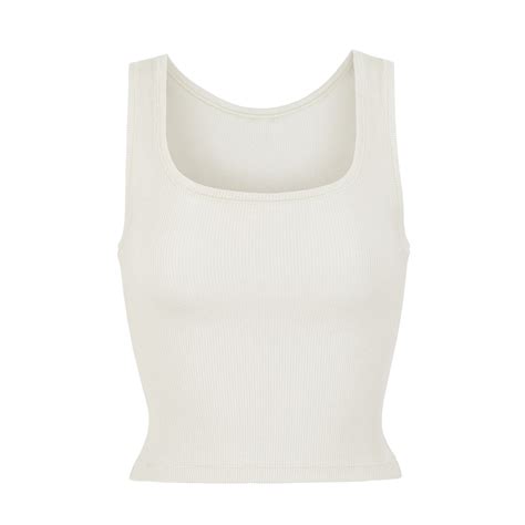 Rib silk tank top in white 